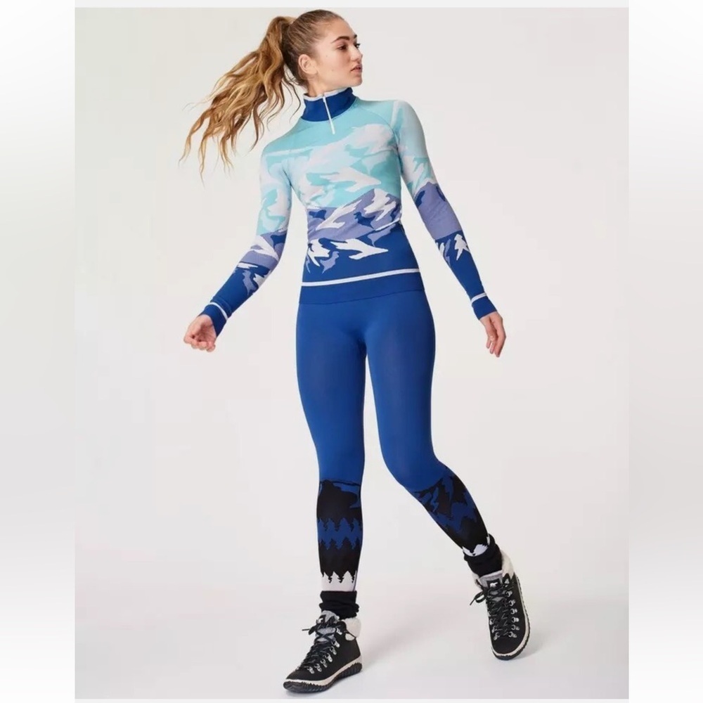 NWOT Sweaty Betty Ski Base Layer Leggings Blue Mountain Jacquard XL X-Large